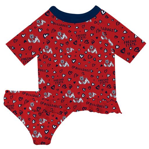 Fresno State Bulldogs Vive La Fete All Over Logo Red Long Sleeve Bikini Set