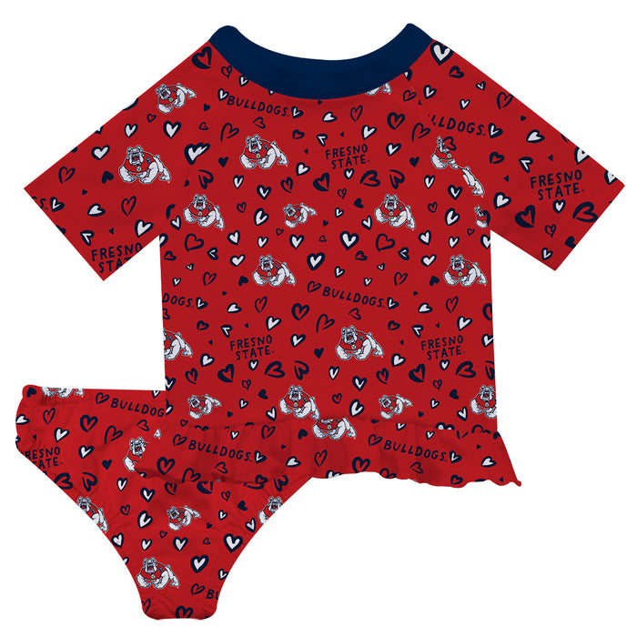 Fresno State Bulldogs Vive La Fete All Over Logo Red Long Sleeve Bikini Set