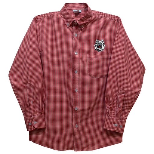 Fresno State Bulldogs Embroidered Red Cardinal Gingham Long Sleeve Button Down