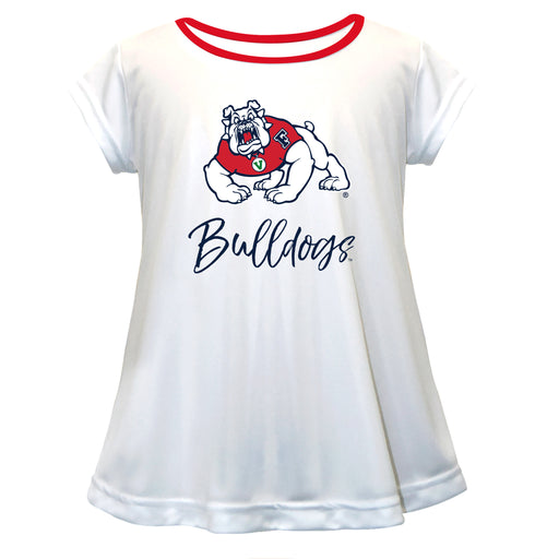 Fresno State Bulldogs Vive La Fete Girls Game Day Short Sleeve White Top with School Logo and Name