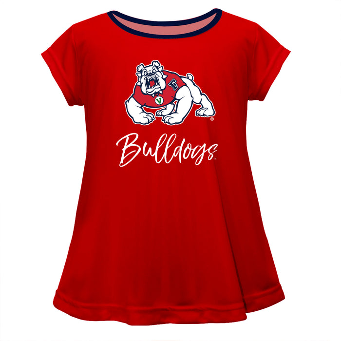 Fresno State Bulldogs Vive La Fete Girls Game Day Short Sleeve Red Top with School Logo and Name