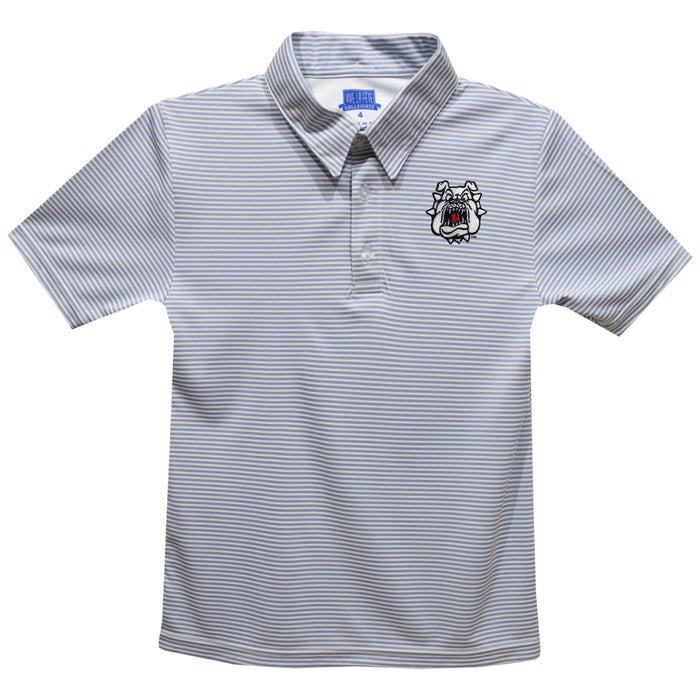 Fresno State Bulldogs Embroidered Gray Stripes Short Sleeve Polo Box Shirt