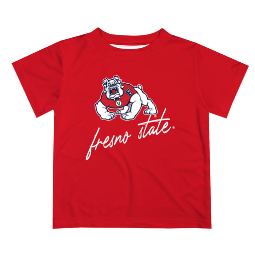 Fresno State Bulldogs Vive La Fete Script V1 Red Short Sleeve Tee Shirt
