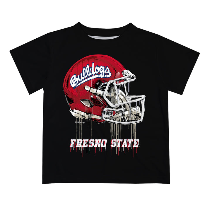 Fresno State Bulldogs Original Dripping Football Helmet Black T-Shirt by Vive La Fete