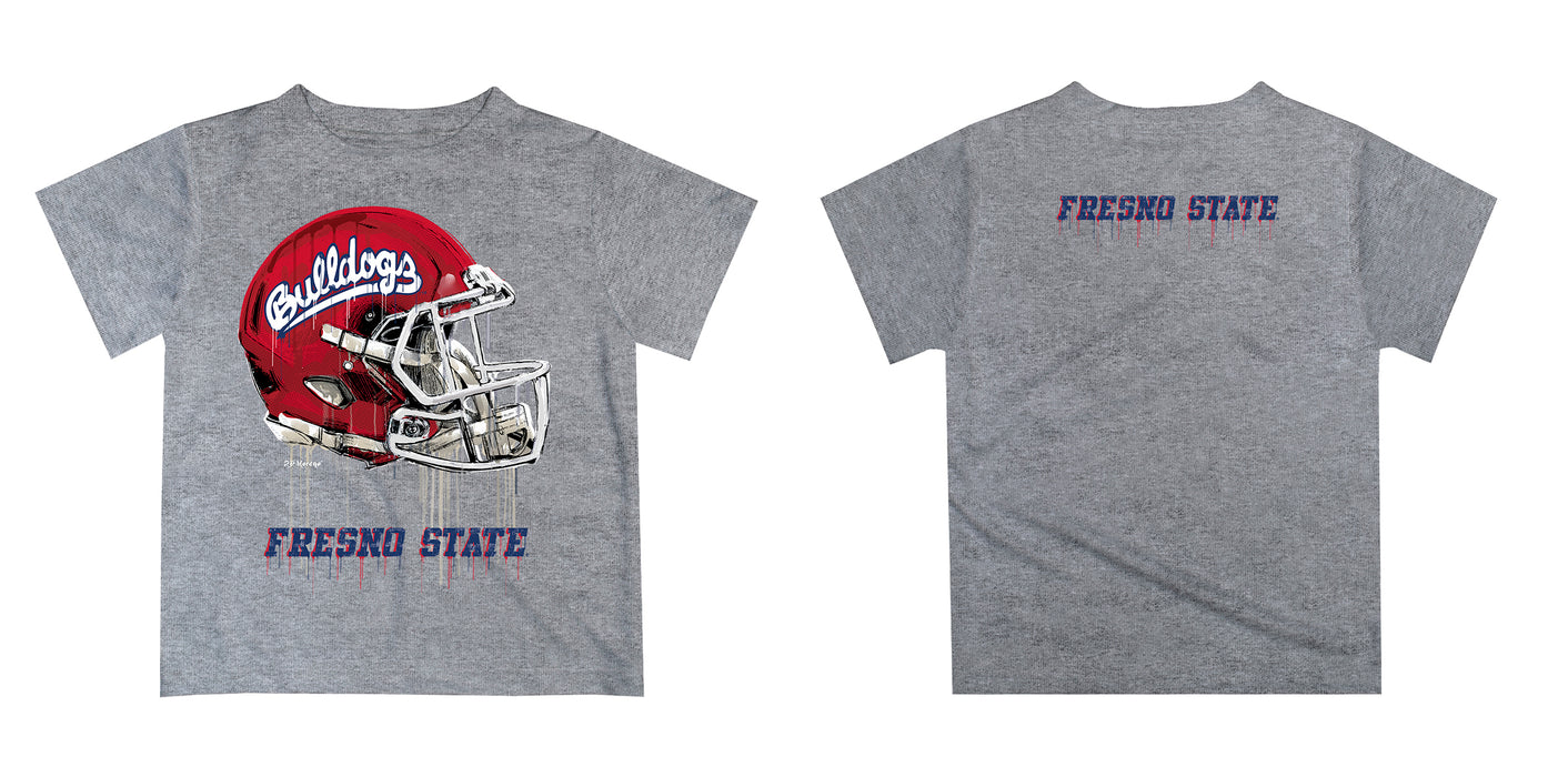 Fresno State Bulldogs Original Dripping Football Helmet Red T-Shirt by Vive La Fete - Vive La Fête - Online Apparel Store