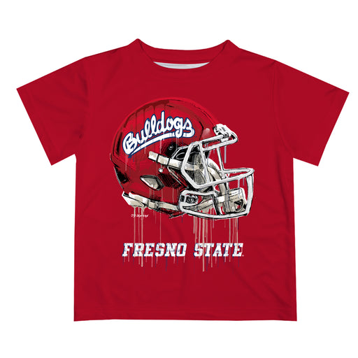Fresno State Bulldogs Original Dripping Football Helmet Red T-Shirt by Vive La Fete