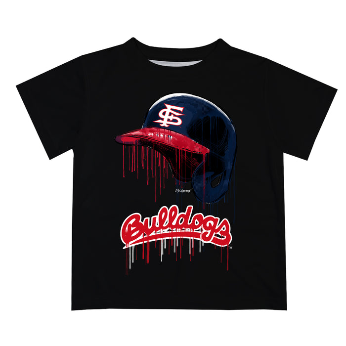 Fresno State Bulldogs Original Dripping Baseball Helmet Black T-Shirt by Vive La Fete