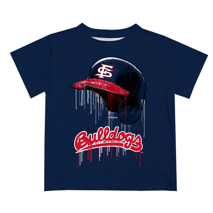 Fresno State Bulldogs Original Dripping Baseball Helmet Blue T-Shirt by Vive La Fete