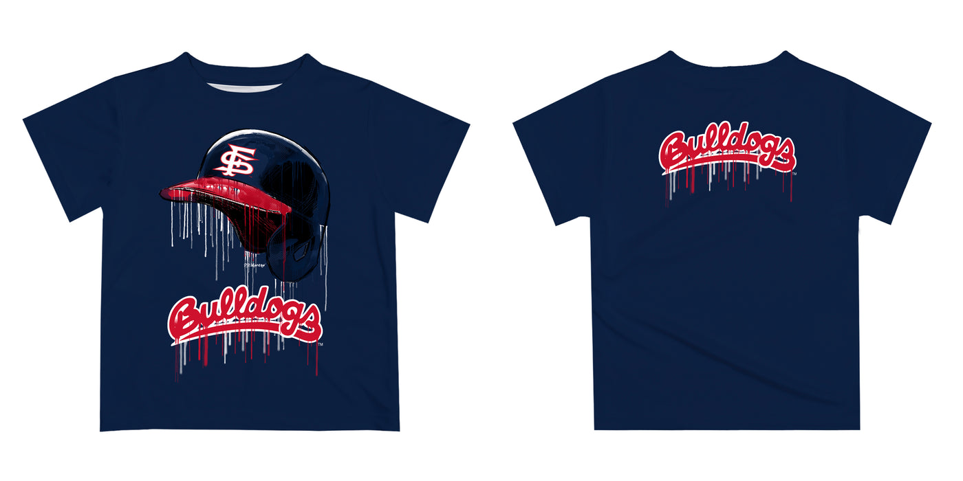 Fresno State Bulldogs Original Dripping Baseball Helmet Blue T-Shirt by Vive La Fete - Vive La Fête - Online Apparel Store