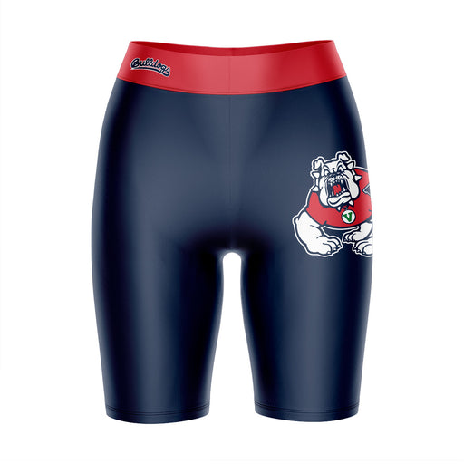 Fresno State Bulldogs Vive La Fete Game Day Logo on Thigh and Waistband Blue and Red Women Bike Short 9 Inseam