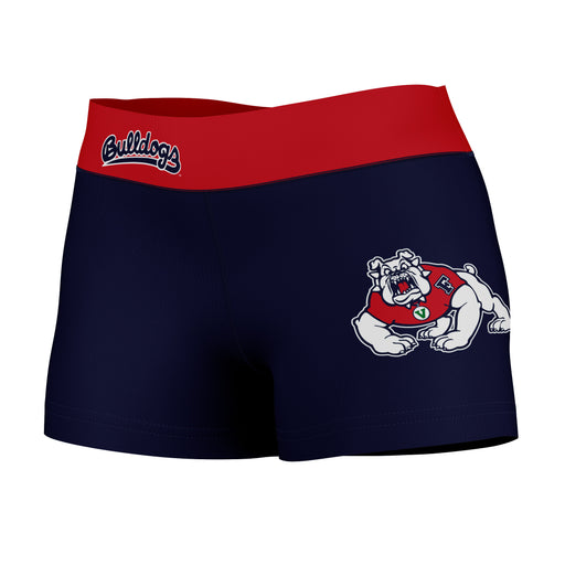Fresno State Bulldogs Vive La Fete Logo on Thigh & Waistband  Blue Red Women Yoga Booty Workout Shorts 3.75 Inseam
