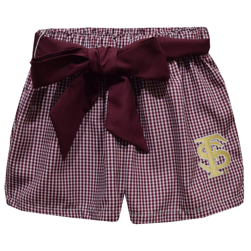 Florida State Seminoles Embroidered Maroon Gingham Girls Short With Sash