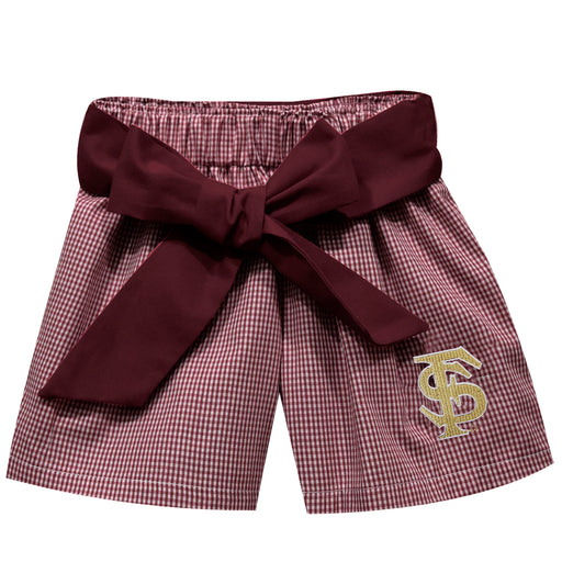 Florida State Embroidered Maroon Gingham Girls Short With Sash - Vive La Fête - Online Apparel Store