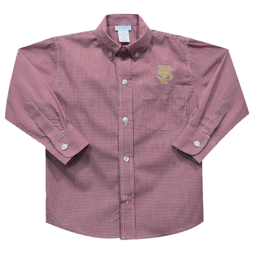 Florida State Seminoles Embroidered Maroon Gingham Long Sleeve Button Down Shirt