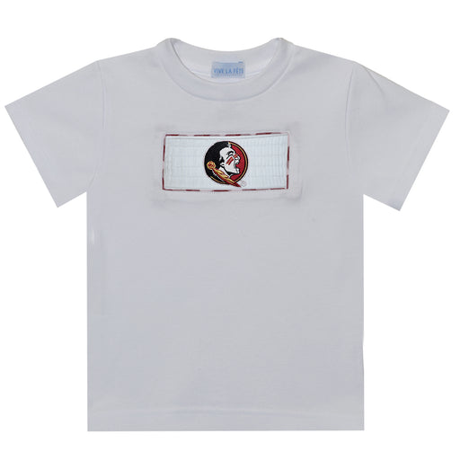 Florida State Smocked Embroidered White Knit Tee Shirt Short Sleeve - Vive La Fête - Online Apparel Store