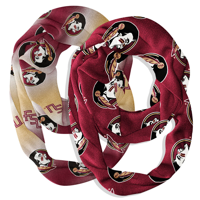 Florida State Seminoles Vive La Fete All Over Logo Collegiate Women Set of 2 Light Weight Ultra Soft Infinity Scarfs