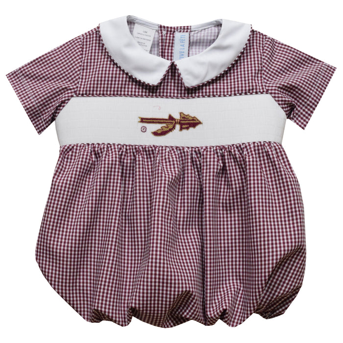 Florida State SeminolesSmocked Maroon Gingham Short Sleeve Boys Bubble