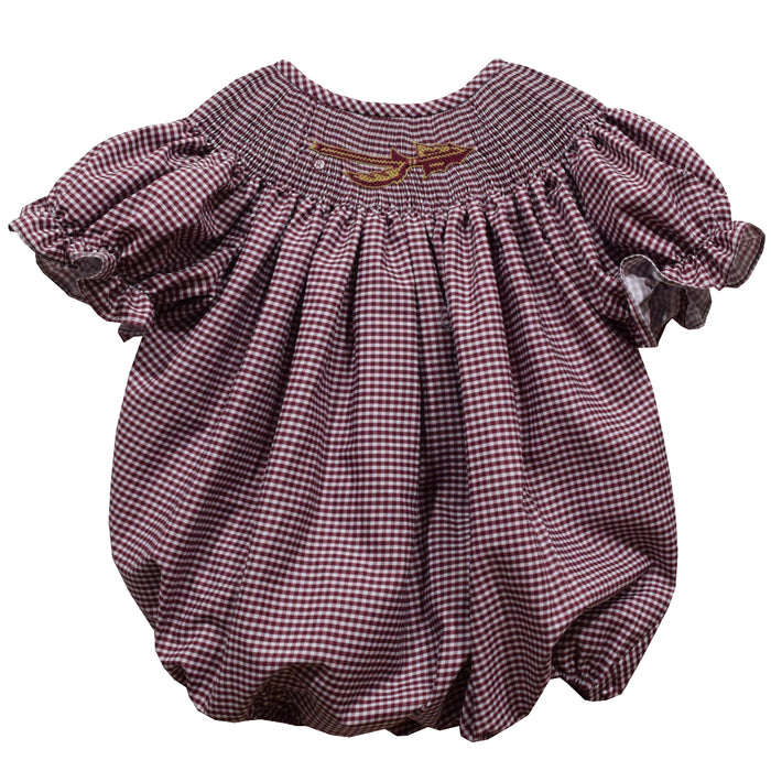 Florida State Seminoles  Smocked Maroon  Gingham Short Sleeve  Giirls Bubble