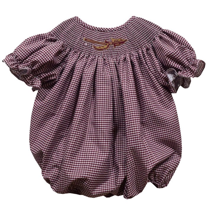 Florida State Seminoles Smocked Maroon Gingham Short Sleeve Girls Bubble