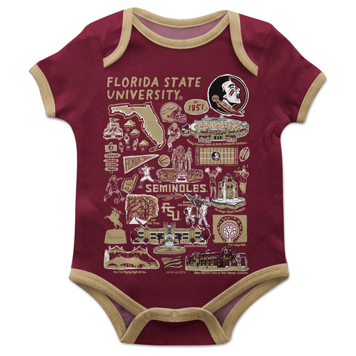 Florida State Seminoles Hand Sketched Vive La Fete Impressions Artwork Infant Garnet Short Sleeve Onesie Bodysuit