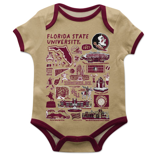 Florida State Seminoles Hand Sketched Vive La Fete Impressions Artwork Infant Gold Short Sleeve Onesie Bodysuit