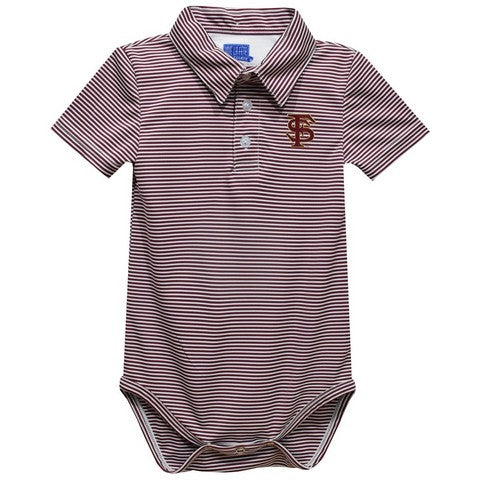 Florida State Seminoles Embroidered Maroon Stripe Knit Polo Onesie