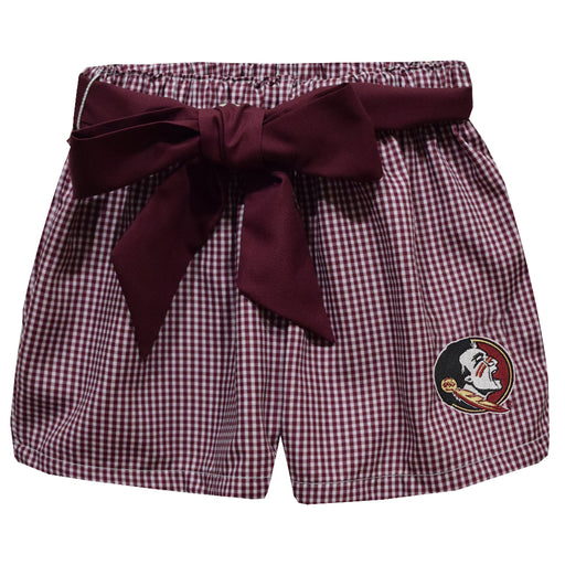 Florida State Seminoles Embroidered Maroon Gingham Girls Short with Sash