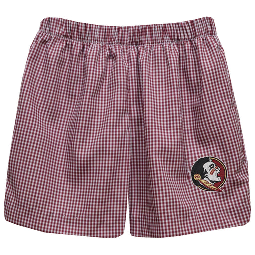 Florida State Seminoles Embroidered Maroon Gingham Pull On Short