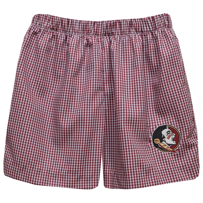 Florida State Seminoles Embroidered Maroon Gingham Pull On Short