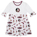 Florida State Seminoles 3/4 Sleeve Solid White Repeat Print Hand Sketched Vive La Fete Impressions Artwork on Skirt