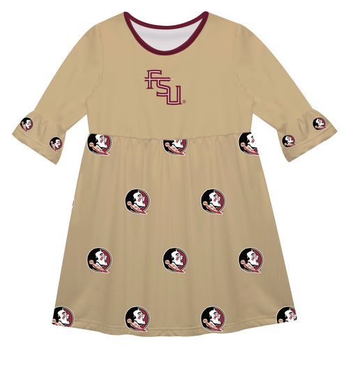 Florida State Seminoles Vive La Fete Girls Game Day 3/4 Sleeve Solid Gold All Over Logo on Skirt