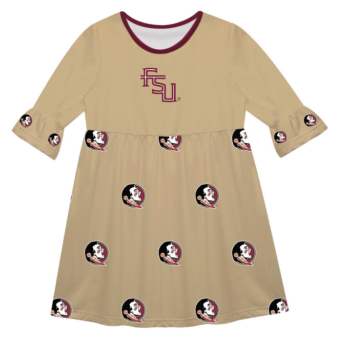 Florida State Seminoles Vive La Fete Girls Game Day 3/4 Sleeve Solid Gold All Over Logo on Skirt