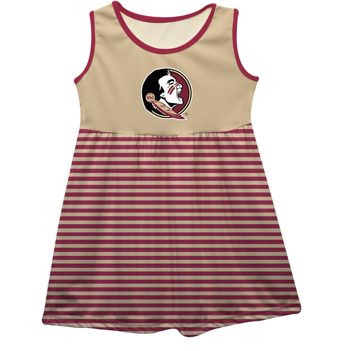 Florida State Seminoles Vive La Fete Girls Game Day Sleeveless Tank Dress Solid Gold Logo Stripes on Skirt