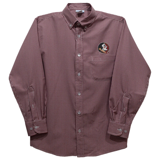 Florida State Seminoles Embroidered Maroon Gingham Long Sleeve Button Down Shirt