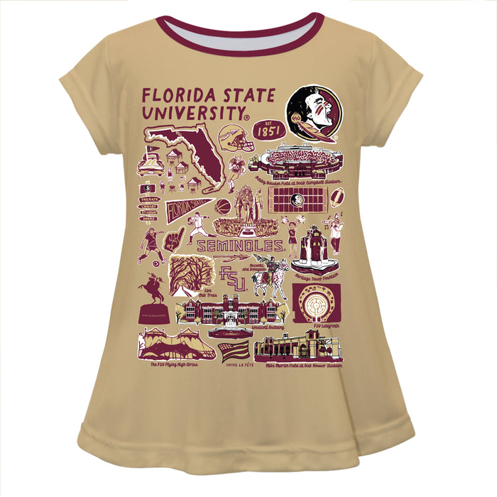Florida State Seminoles Hand Sketched Vive La Fete Impressions Artwork Gold Short Sleeve Top