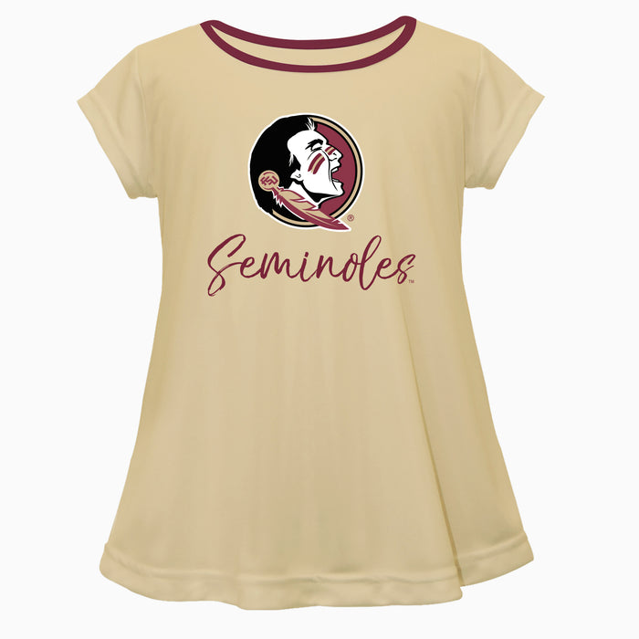 Florida State Seminoles Vive La Fete Girls Game Day Short Sleeve Gold Top with School Logo and Name