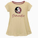 Florida State Seminoles Vive La Fete Girls Game Day Short Sleeve Gold Top with School Logo and Name