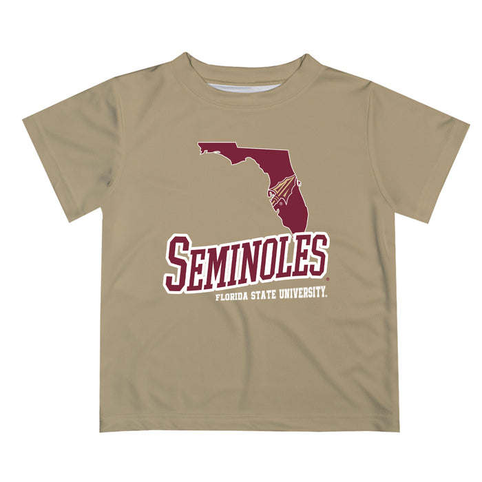 Florida State Seminoles Vive La Fete State Map Gold Short Sleeve Tee Shirt