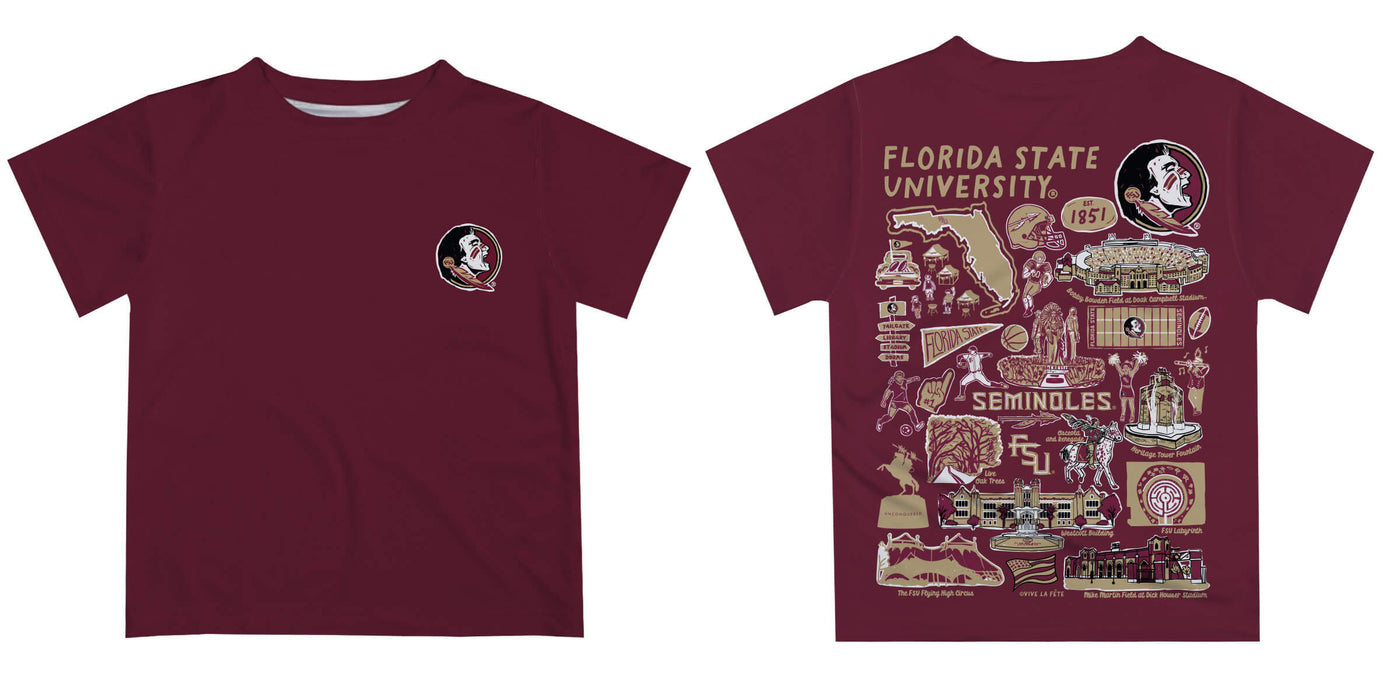 Florida State Seminoles Hand Sketched Vive La Fete Impressions Artwork Boys Gold Short Sleeve Tee Shirt - Vive La Fête - Online Apparel Store