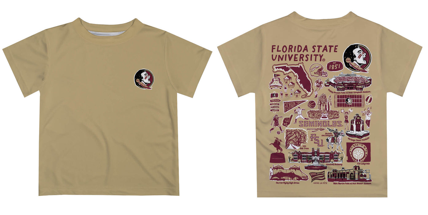 Florida State Seminoles Hand Sketched Vive La Fete Impressions Artwork Boys Gold Short Sleeve Tee Shirt - Vive La Fête - Online Apparel Store