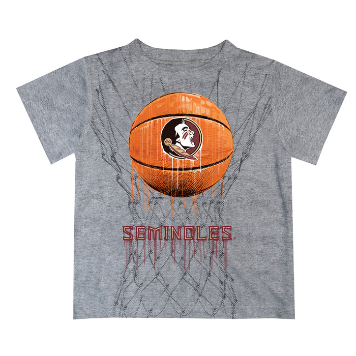 Florida State Seminoles Original Dripping Basketball Heather Gray T-Shirt by Vive La Fete
