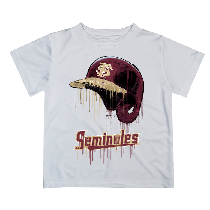 Florida State Seminoles Original Dripping Baseball Helmet White T-Shirt by Vive La Fete