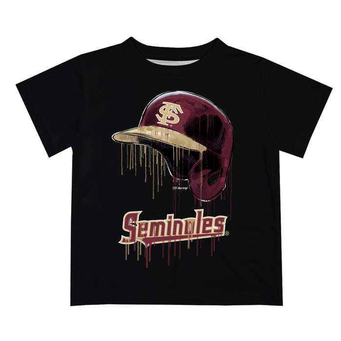 Florida State Seminoles Original Dripping Baseball Helmet Black T-Shirt by Vive La Fete