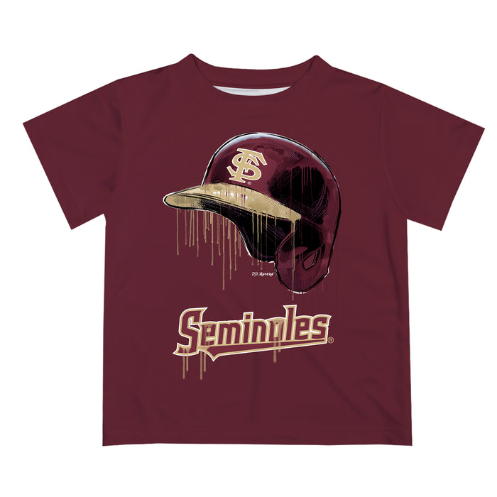 Florida State Seminoles Original Dripping Baseball Helmet Garnet T-Shirt by Vive La Fete