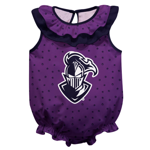 Furman Paladins Swirls Purple Sleeveless Ruffle Onesie Logo Bodysuit