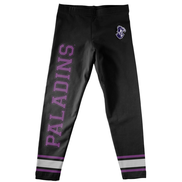 Furman Paladins Verbiage And Logo Black Stripes Leggings - Vive La Fête - Online Apparel Store