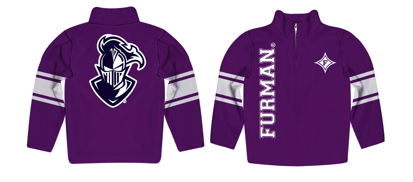 Furman Paladins Stripes Purple Long Sleeve Quarter Zip Sweatshirt - Vive La Fête - Online Apparel Store