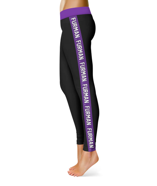 Furman Paladins Purple Stripe Black Leggings - Vive La Fête - Online Apparel Store