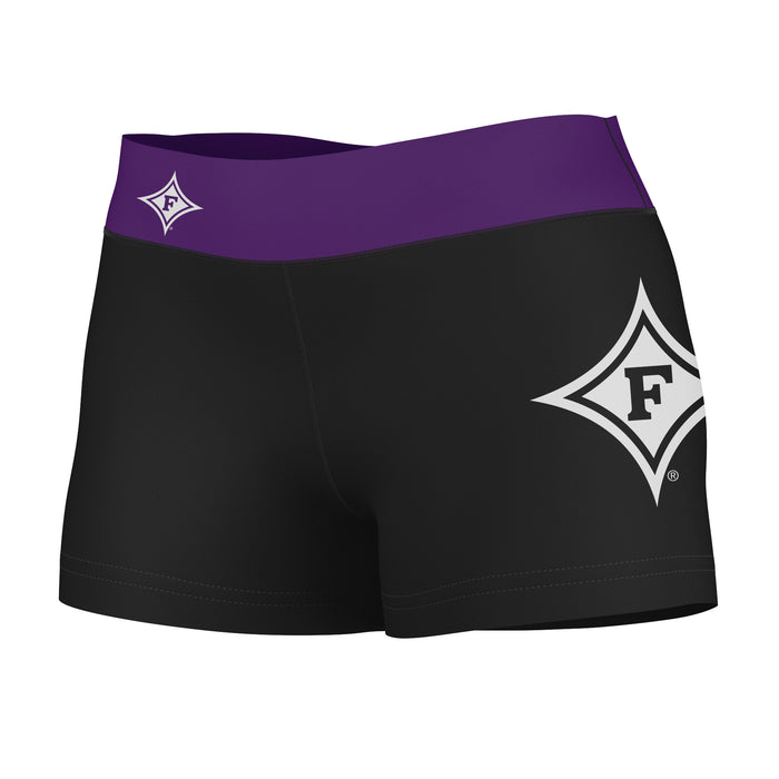 Furman Paladins Vive La Fete Logo on Thigh and Waistband Black & Purple Women Yoga Booty Workout Shorts 3.75 Inseam"