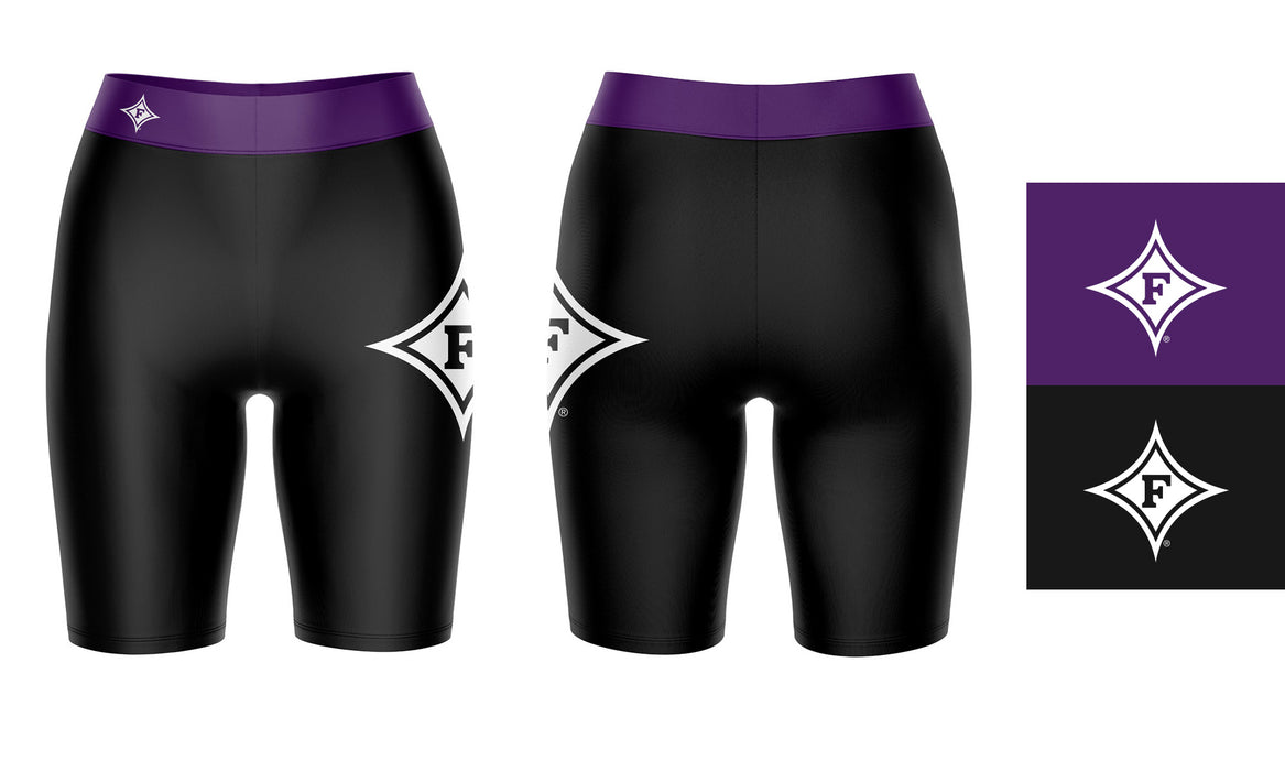 Furman Paladins Vive La Fete Game Day Logo on Thigh and Waistband Black and Purple Women Bike Short 9 Inseam" - Vive La Fête - Online Apparel Store